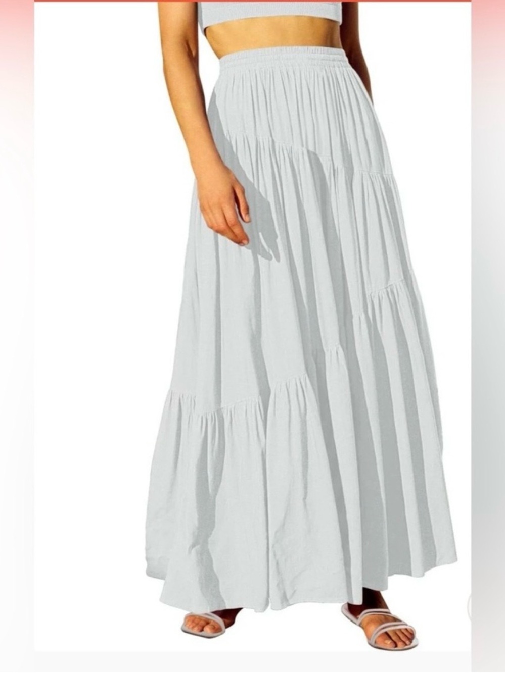 Anrabess long flowy white tiered 100% rayon maxi skirt size medium - Picture 3 of 9